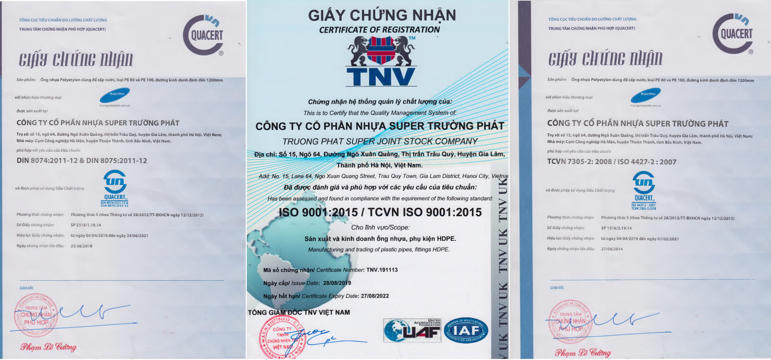 Giấy chứng nhận sản phẩm HDPE của STP Group